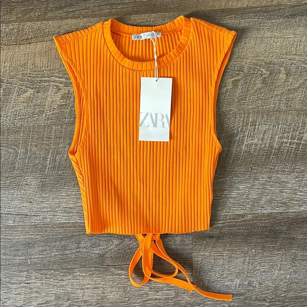 Zara Orange Ribbed Crop Top - Picture 1 of 3